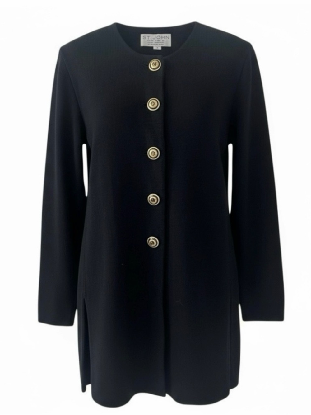 St. John Black Luxe Button Down 3/4 Sleeve Knit Jacket Size Small